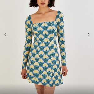 Monsoon Heritage floral square neck jersey dress blue stretch  NEW NWT